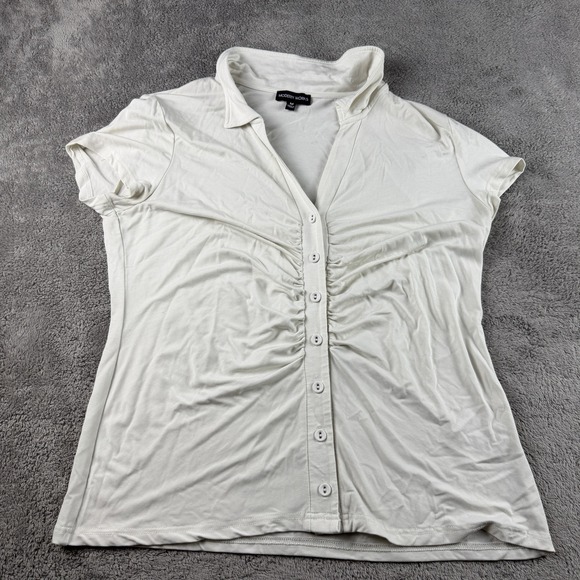 Modern Works Tops - MODERN WORKS Ruched Fitted Short Sleeve Button Up Shirt Womens Medium White